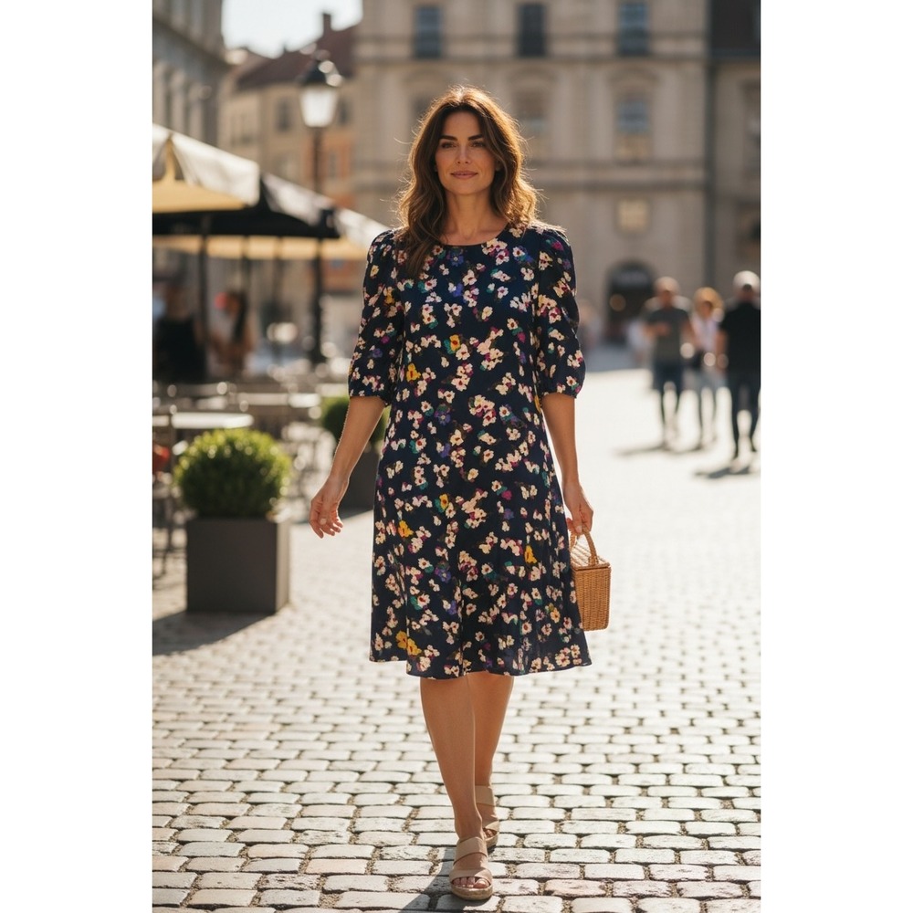 Tanya Taylor Womens Mini Dress Size 6 Blue Floral Silk Puff Sleeve Cottagecore